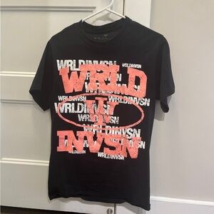 WRLDNVSN Black Graphic Tee with Pink and White Print